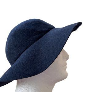 Vintage Navy Blue Wool Wide Brim Hat USA Made WPL 4384